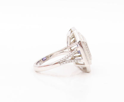 925 Sterling Silver Vintage Ring Square Sapphire Halo CZ Bands  Sz 7  RG30786