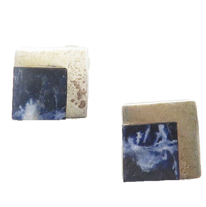 MEXICO 925 Sterling Silver  Vintage Sodalite Square Drop Earrings  EG9619