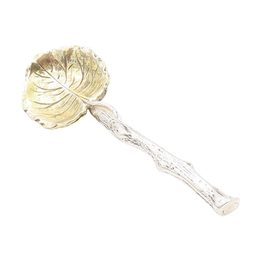 925 Sterling Silver Vintage Decorative Piece Gilt Leaf Branch Salt Spoon  TR4091