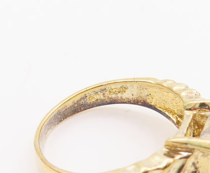 925 Sterling Silver Vintage Ring Gold Plated Rectangle Citrine  Sz 7  RG29119