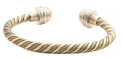 MEXICO 925 Sterling Silver  Vintage Two Tone Twist Dome Cuff Bracelet  BT1603