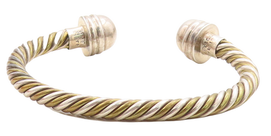MEXICO 925 Sterling Silver  Vintage Two Tone Twist Dome Cuff Bracelet  BT1603