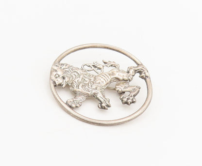 925 Sterling Silver  Vintage Designer Carved Tiger Round Brooch Pin  BP10340