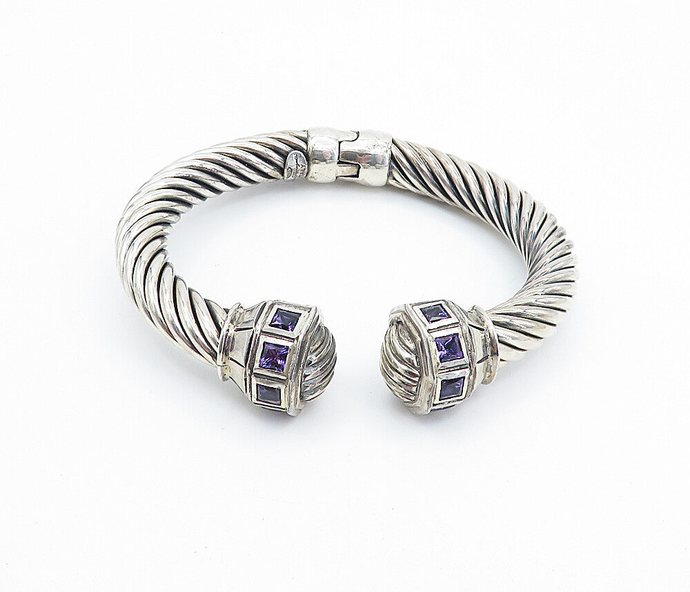 FLLI MENEGATTI 925 Silver Vintage Amethyst Twist Hinge Cuff Bracelet BT3158