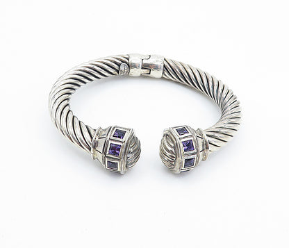 FLLI MENEGATTI 925 Silver Vintage Amethyst Twist Hinge Cuff Bracelet BT3158