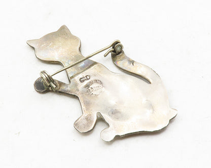 MEXICO 925 Sterling Silver  Vintage Abalone Siting Cat Brooch Pin  BP4684