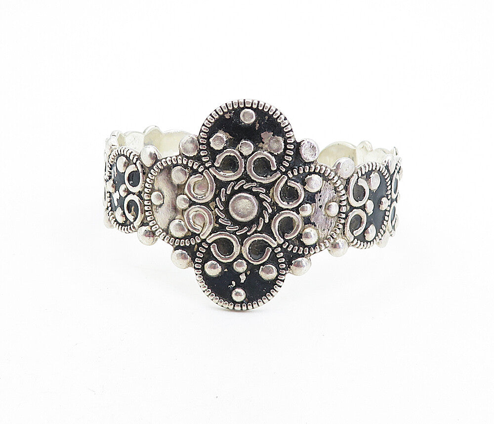 MEXICO 925 Sterling Silver  Vintage Oxidized Swirl Twist Cuff Bracelet  BT2727