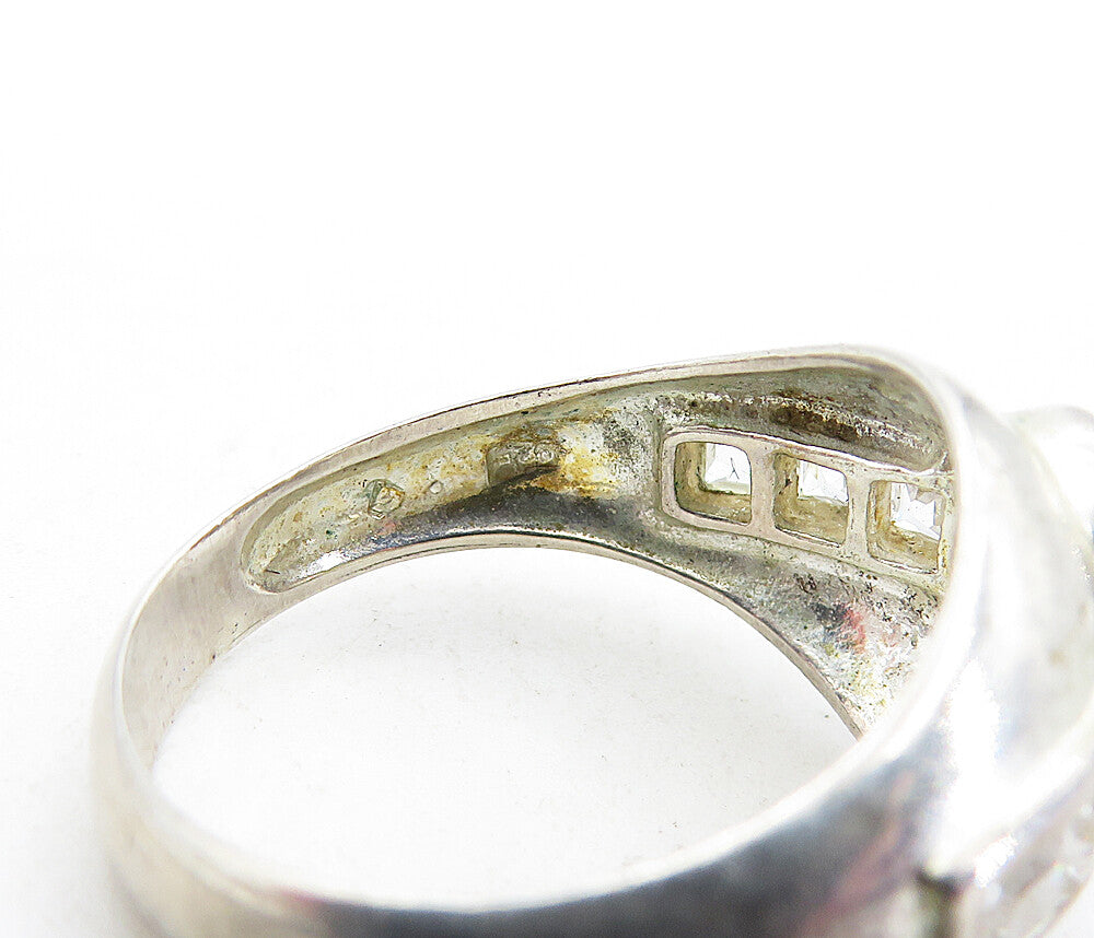925 Sterling Silver  Vintage Sparkling Cubic Zirconia Band Ring Sz 7.5  RG5035
