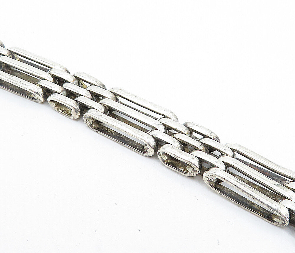 925 Sterling Silver  Vintage Shiny Industrial Hinge Chain Bracelet  BT2107