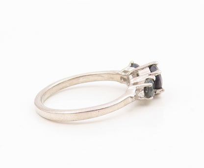 925 Sterling Silver Vintage Ring Elegant Three Stone Onyx Band  Sz 6.5  RG36160
