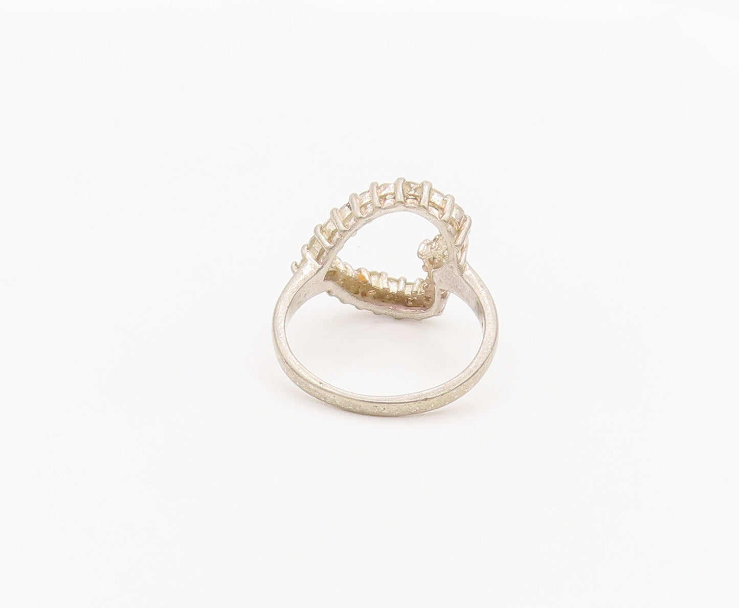 925 Sterling Silver Vintage Ring Minimalist Cutout Love CZ Heart Sz 6.5  RG27634
