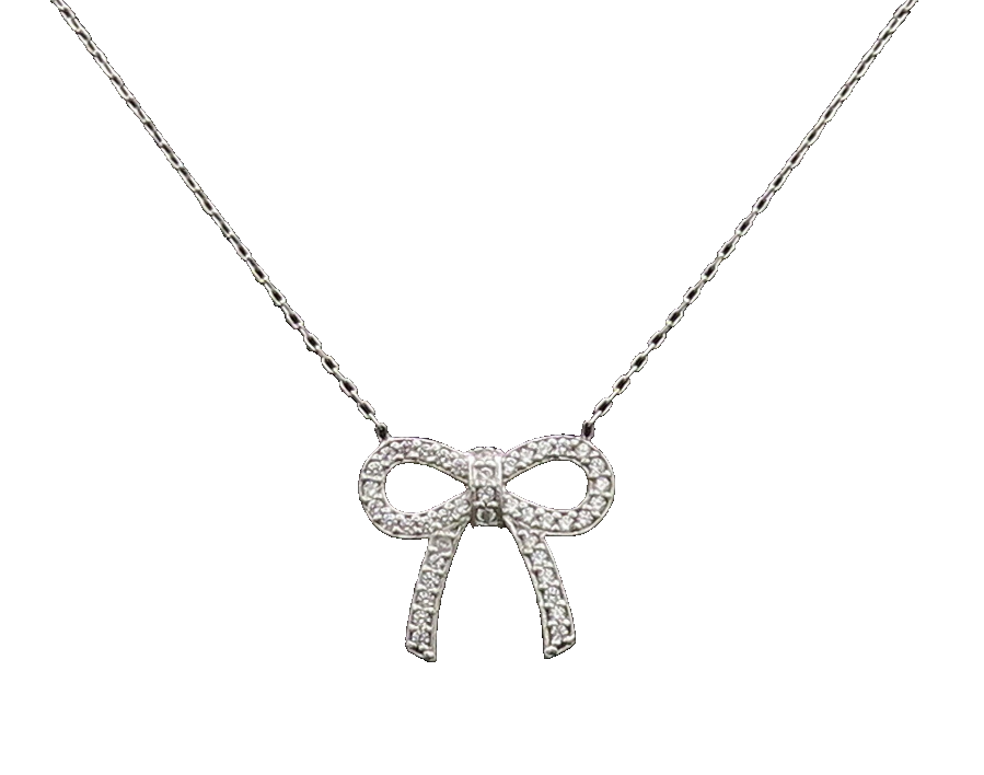 925 Sterling Silver  Vintage Minimalist CZ Bow Thin Chain Necklace  NE4086