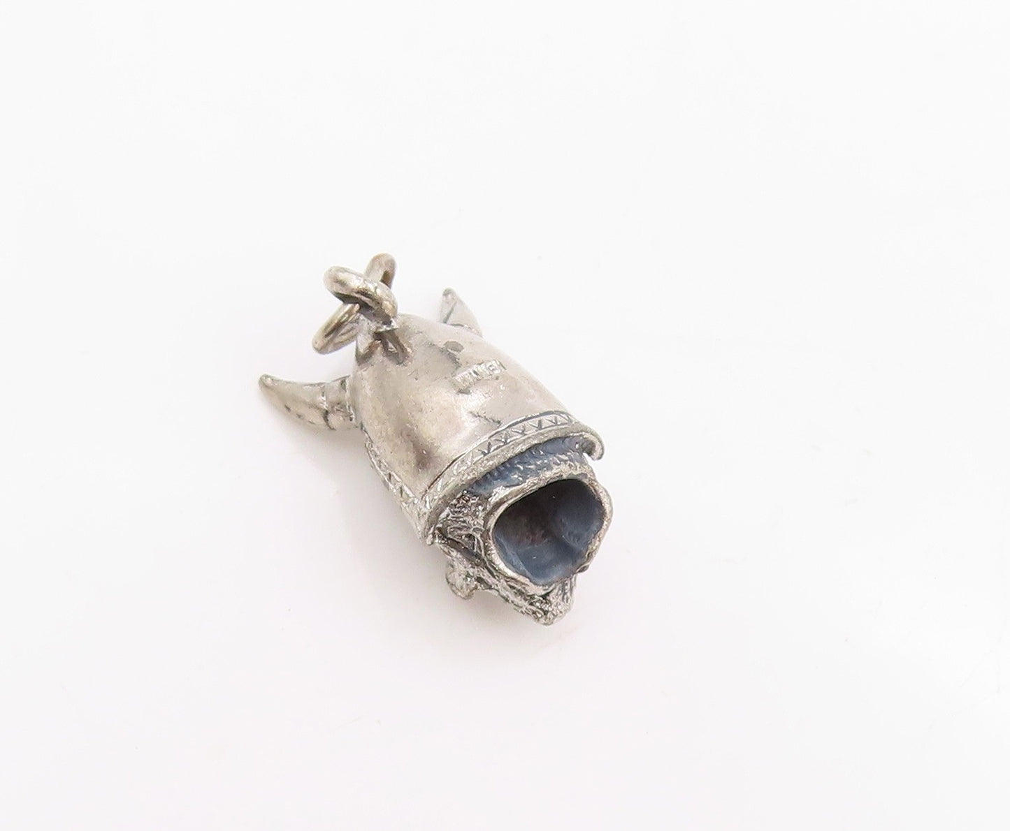 925 Sterling Silver Vintage Pendant Horned Helmet Warrior Head Charm  PT25375