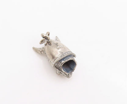 925 Sterling Silver Vintage Pendant Horned Helmet Warrior Head Charm  PT25375