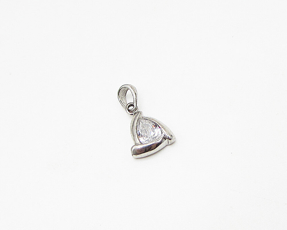 925 Sterling Silver  White Cubic Zirconia Triangular Drop Pendant  PT1934