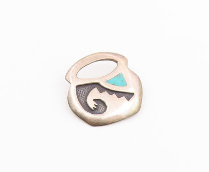 SOUTHWESTERN 925 Sterling Silver Vintage Inlaid Turquoise Brooch Pin BP9251