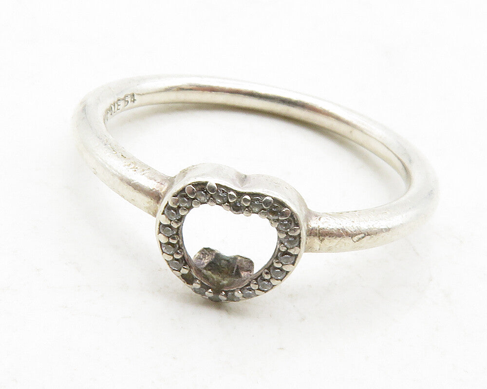 PANDORA 925 Silver  Vintage Topaz Open Love Heart Band Ring Sz 7  RG13227