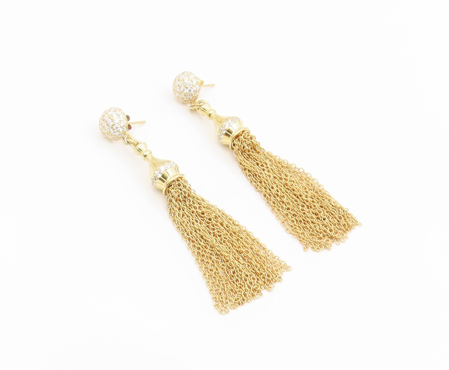 925 Sterling Silver Vintage Earrings Gold Plated CZ Chain Tassel Drop  EG14144