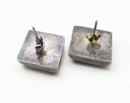 925 Sterling Silver  Vintage Dark Tone Fluted Square Drop Earrings  EG5874