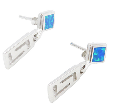 925 Sterling Silver  Petite Inlaid Fire Opal Linked Dangle Earrings  EG3012