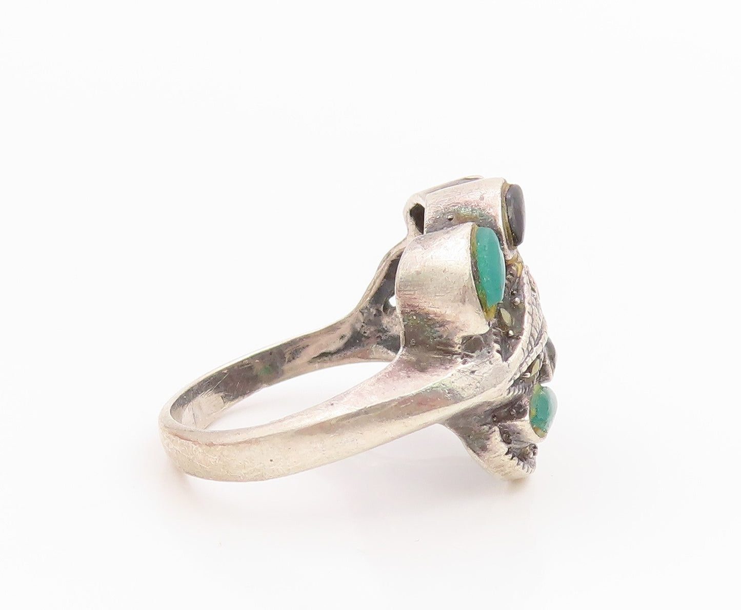 925 Sterling Silver Vintage Ring Multi Gemstone Leaf Bypass Band  Sz 7  RG35360