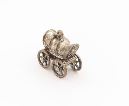 925 Sterling Silver Vintage Pendant Miniature Covered Wagon Charm MOVES  PT26263