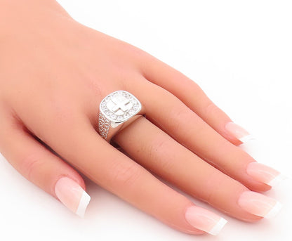 925 Sterling Silver Vintage Ring Minimalist Cross Halo CZ Frame  Sz 11  RG28988