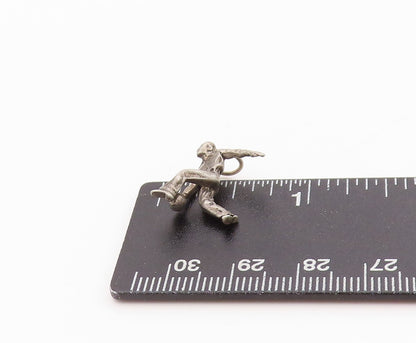 925 Sterling Silver Vintage Pendant Dark Tone Carved Bowling Man Charm  PT24728