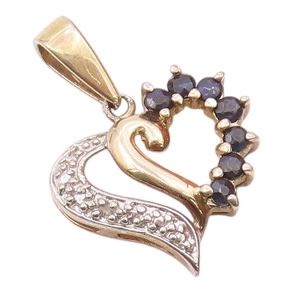 925 Sterling Silver  Vintage Genuine Diamond & Sapphire Heart Pendant  PT18070