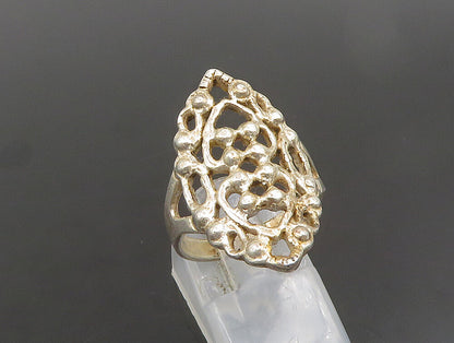 925 Sterling Silver  Vintage Open Beaded Detail Navette Ring Sz 7.5  RG25134
