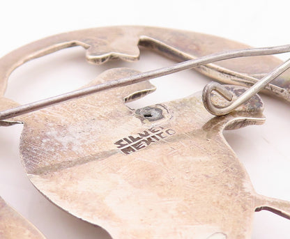 925 Sterling Silver Vintage Brooch Pin MEXICO Solid Cutout Love Birds  BP11261
