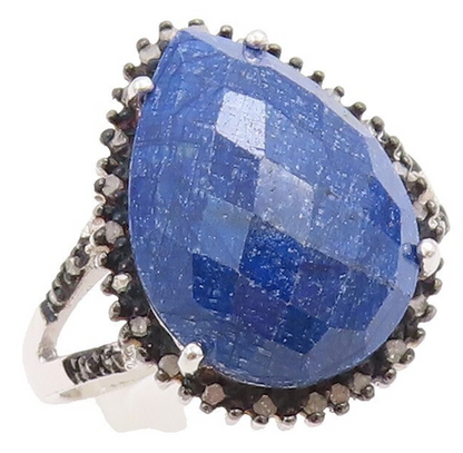 925 Sterling Silver Vintage Ring Diamonds & Drop Cut Gemstone  Sz 10  RG30618