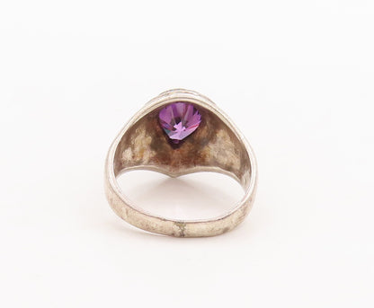 925 Sterling Silver Vintage Ring Drop Shape Step Carved Amethyst  Sz 7  RG29075