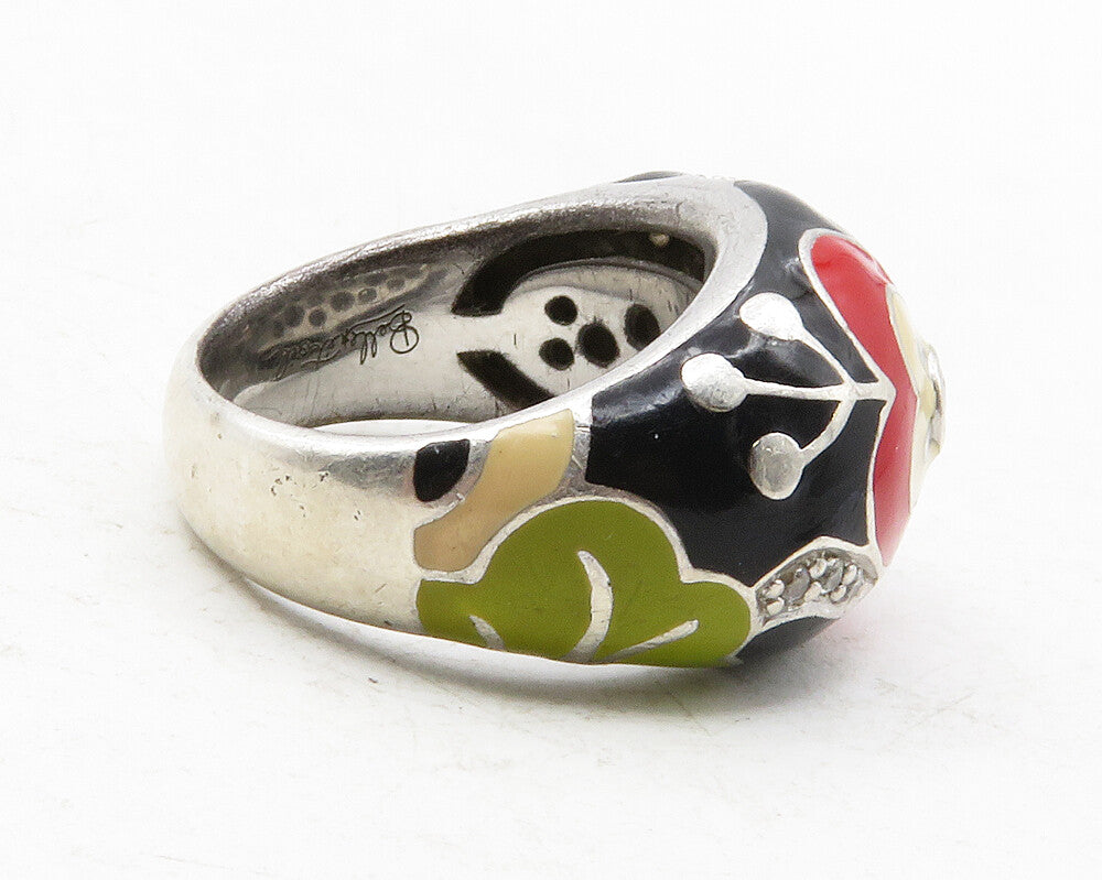 BELLE ETOILE 925 Sterling Silver Cubic Zirconia Enamel Band Ring Sz 7  RG12614