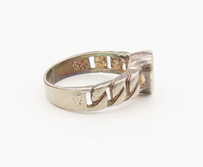 925 Silver  Vintage Lock Carved Band Heart Cutout Topaz Ring Sz 7  RG27014
