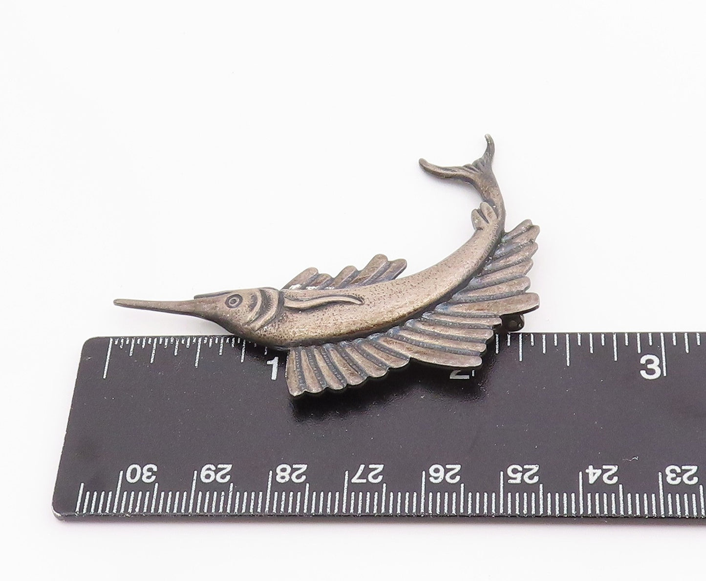 925 Sterling Silver Vintage Brooch Pin Carved Nautical Swordfish Figure  BP12457