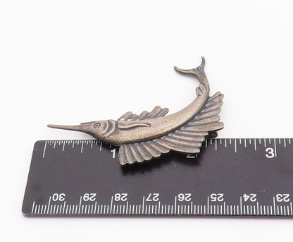 925 Sterling Silver Vintage Brooch Pin Carved Nautical Swordfish Figure  BP12457