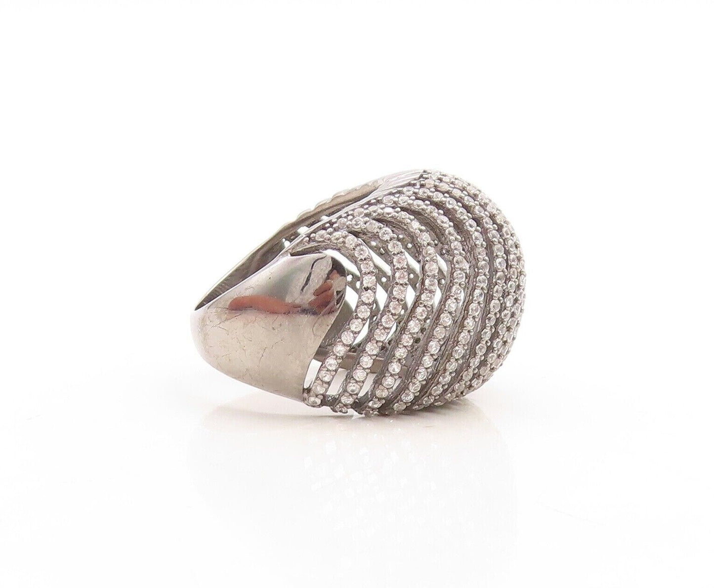 925 Sterling Silver Vintage Ring Domed Cutout Topaz Bands  Sz 7.5  RG30085