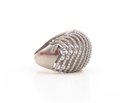 925 Sterling Silver Vintage Ring Domed Cutout Topaz Bands  Sz 7.5  RG30085