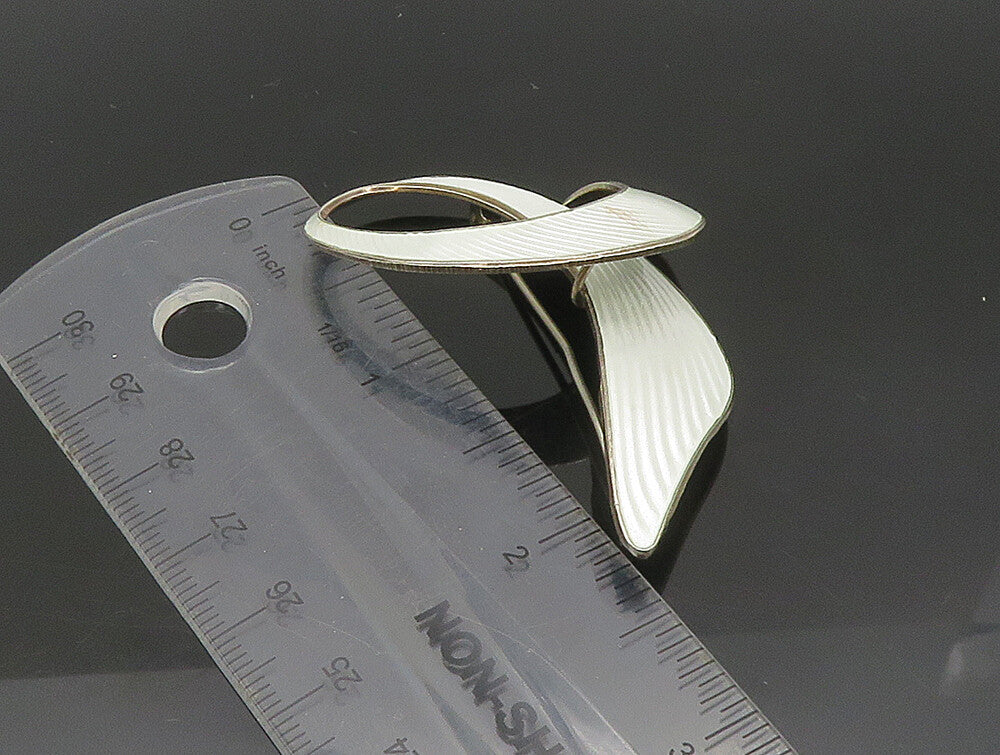 NORWAY 925 Sterling Silver  Vintage Enamel Ribbon Modernist Brooch Pin  BP9322