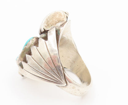 NAVAJO 925 Silver  Vintage Modern Engraved Lines Turquoise Ring Sz 10  RG26170