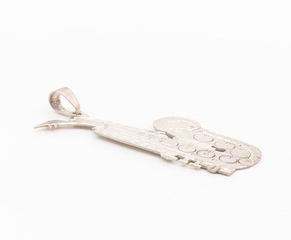 925 Sterling Silver  Vintage Shiny Etched Saxophone Instrument Pendant PT10332