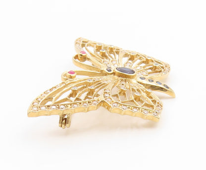 925 Sterling Silver Vintage Brooch Pin Gold Plated Sapphire Butterfly  BP12273