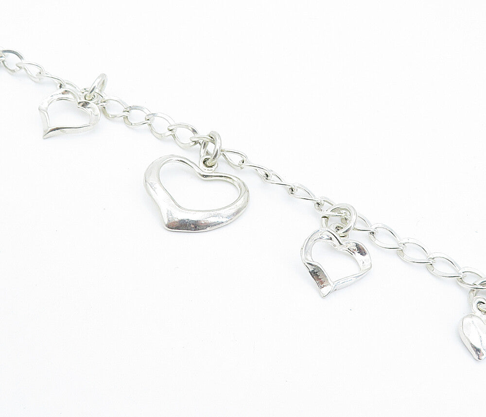 925 Sterling Silver  Open Love Heart Charmed Curb Link Chain Bracelet  BT2382