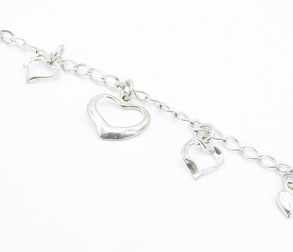 925 Sterling Silver  Open Love Heart Charmed Curb Link Chain Bracelet  BT2382