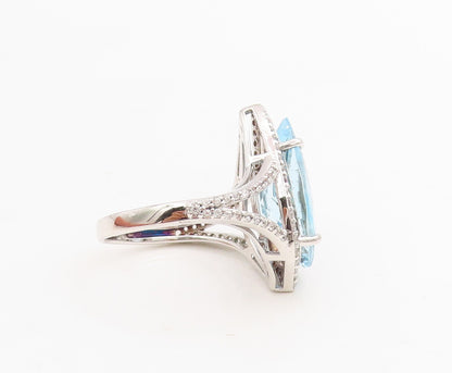 925 Sterling Silver Vintage Ring Designer Drop Cut Blue & White CZ Sz 7  RG30558