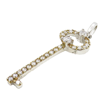 925 Sterling Silver  Vintage Cubic Zirconia Petite Key Motif Pendant  PT14063
