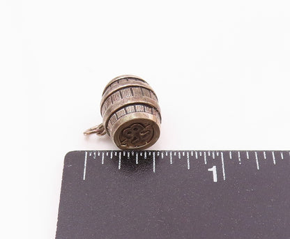 BENDEL 925 Sterling Silver  Vintage Petite Wooden Barrel Hollow Pendant  PT17832