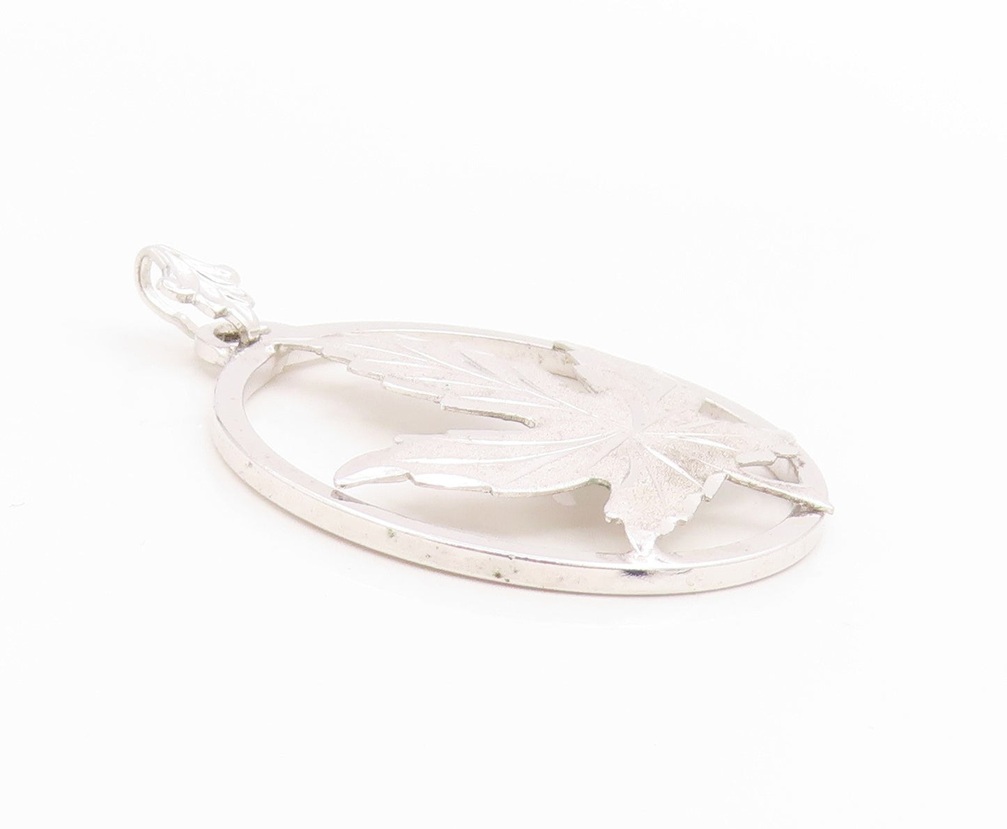 925 Sterling Silver Vintage Pendant EMC FRONT Maple Leaf Cutout Charm  PT26063