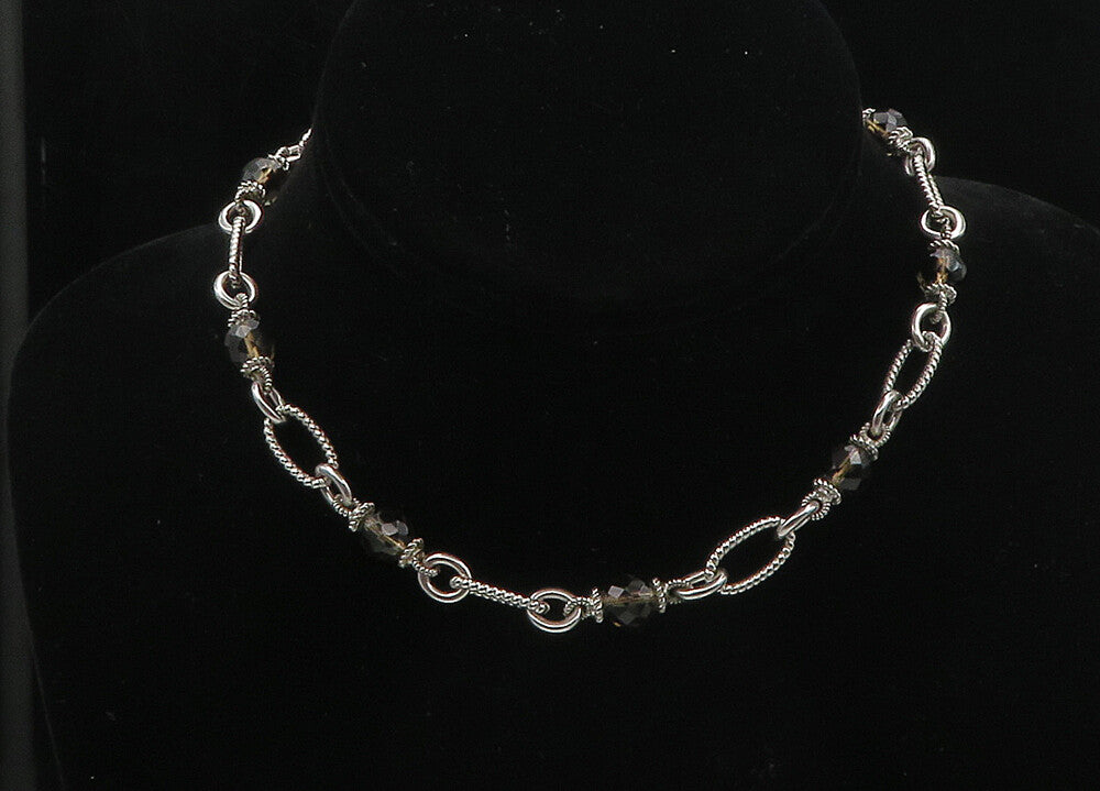JUDITH RIPKA 925 Silver  Vintage Smoky Topaz Beaded Chain Necklace  NE3072